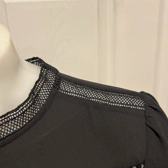 Ann Taylor long sleeve lace trim black pleated front mini dress size 8 - Picture 7 of 11